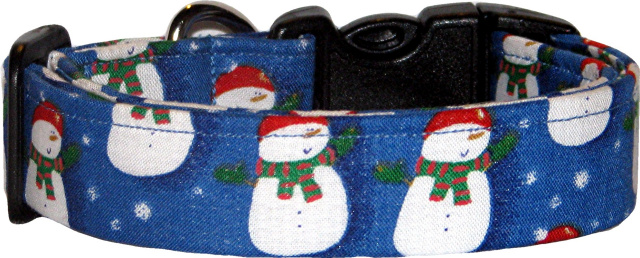 Chubby Snowmen Blue Handmade Dog Collar