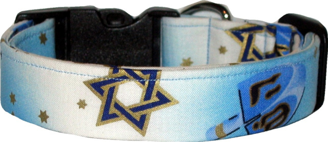 Shades of Blue Hanukkah Handmade Dog Collar