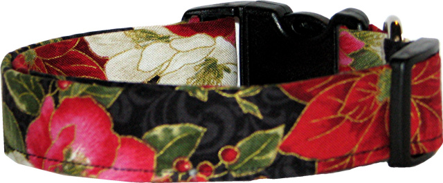 Winter Flowers Black Dog Collar