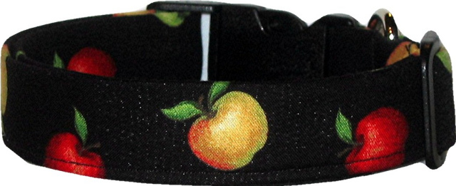 Little Apples on Black Handmade Dog Collar