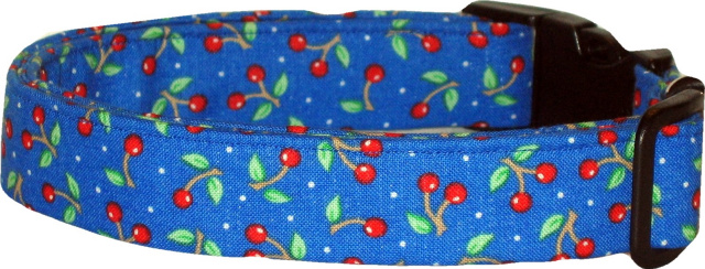 Blue Mini Cherries Handmade Dog Collar