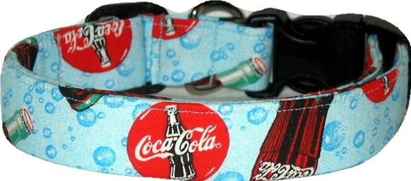 Coke Bottles on Blue Handmade Dog Collar