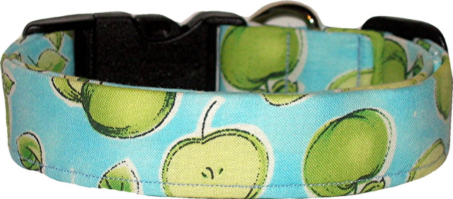 Granny Apples on Blue Handmade Dog Collar