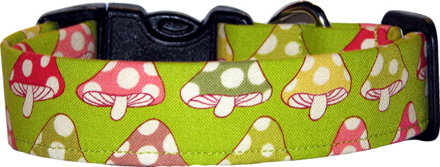 Lime Spotted Toadstools Handmade Dog Collar