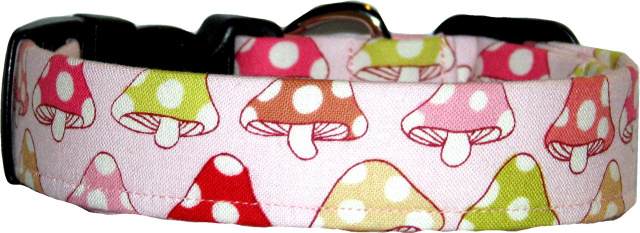 Pink Spotted Mushrooms Handmade Dog Collar