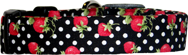 Black Strawberries & Polka Dots Dog Collar