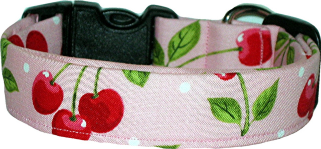 Red Cherries on Pink Handmade Dog Collar