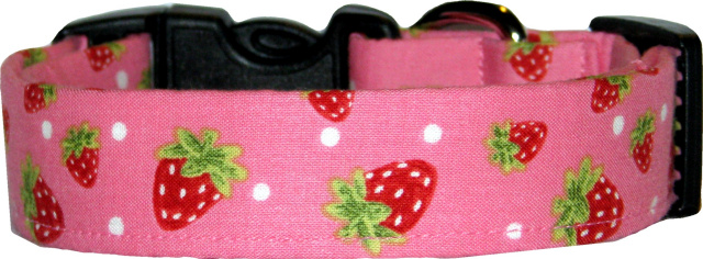 Tossed Red Strawberries on Pink Dog Collar