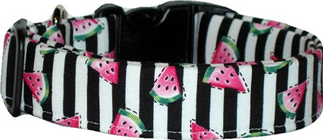 Watermelon on Stripes Handmade Dog Collar