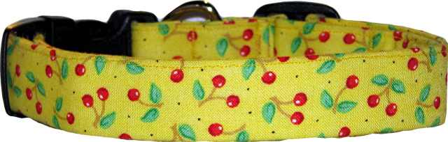 Yellow Mini Cherries Handmade Dog Collar