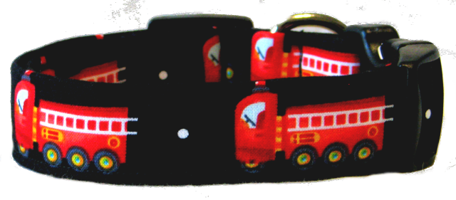 Little Red Firetrucks on Black Dog Collar