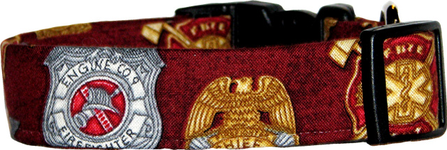 Red Fireman Badges Dog Collar