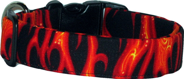 Orange & Black Flames #2 Handmade Dog Collar