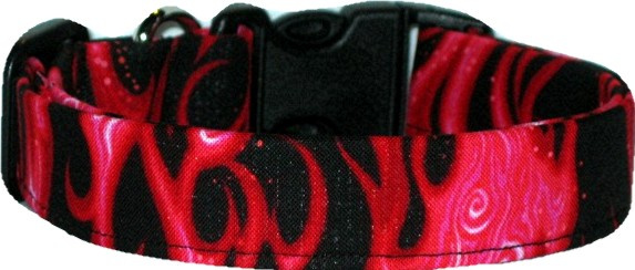 Hot Pink & Black Flames Handmade Dog Collar