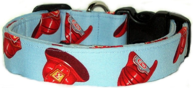 Blue Fireman Helmets Handmade Dog Collar
