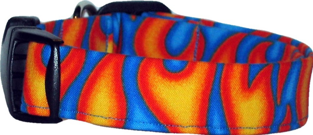 Orange & Blue Flames #2 Handmade Dog Collar