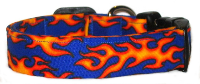 Blue & Orange Mini Flames Handmade Dog Collar