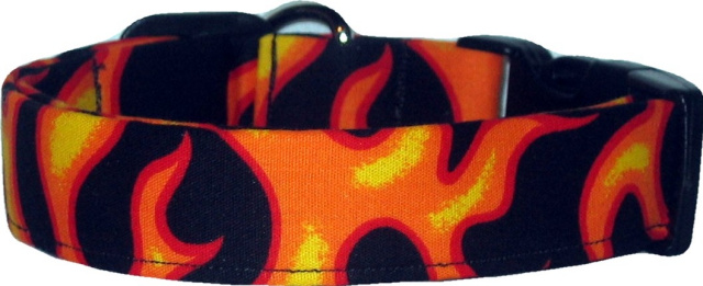 Orange & Black Flames Handmade Dog Collar