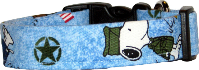 Military Cartoon Dog on Blue Dog Collar