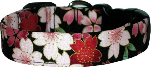 Black Asian Blossoms Handmade Dog Collar
