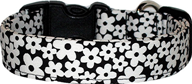 Little Black & White Flowers Handmade Dog Collar