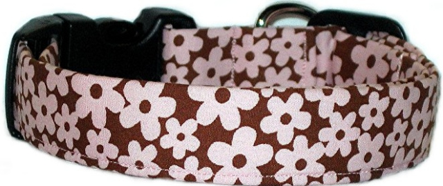 Pink & Brown Little Flowers Custom Dog Collar