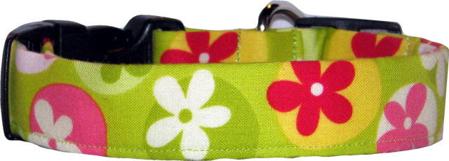 Funky Lime Flowers Handmade Dog Collar