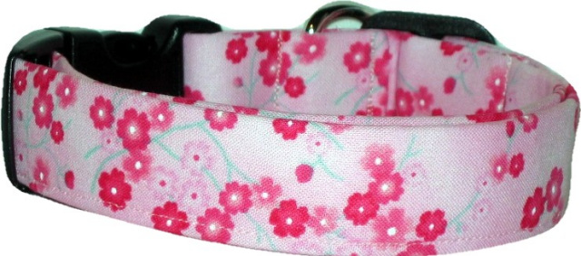 Pink Asian Flowers Handmade Dog Collar