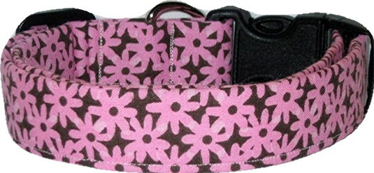 Little Pink & Brown Daisy Handmade Dog Collar