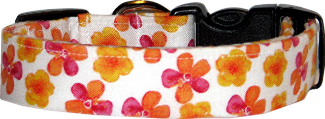 Bright Watercolor Pansies on White Dog Collar