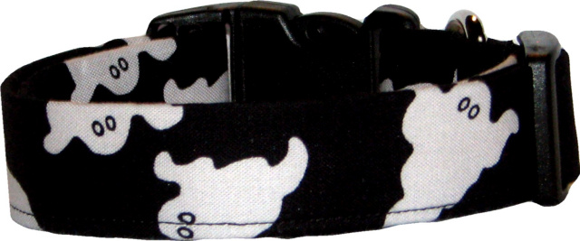 Big White Ghosts Black Handmade Dog Collar