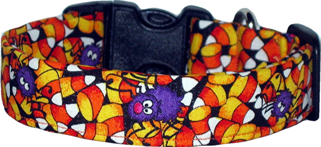 Candy Corn & Spiders Handmade Dog Collar