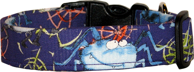 Goofy Spiders on Purple Handmade Dog Collar