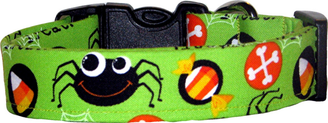 Lime Halloween Spiders & Candy Corn Dog Collar