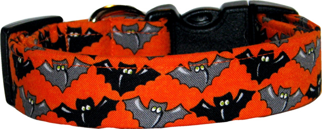 Mini Black & Gray Bats Orange Dog Collar
