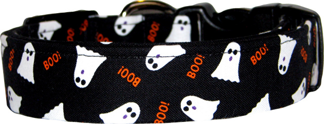 Mini Ghosts BOO! on Black Dog Collar