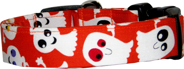 Big Ghosts on Orange Handmade Dog Collar