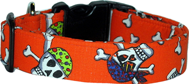 Orange Pirates Handmade Dog Collar