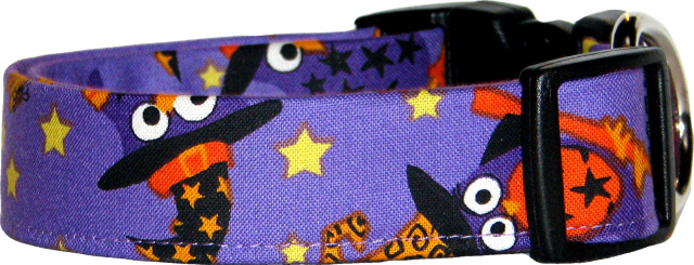 Purple Witch Owls Handmade Dog Collar