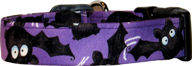 Purple Crazy Bats Handmade Dog Collar
