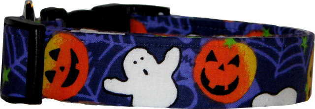 Purple Ghosts & Pumpkins Handmade Dog Collar