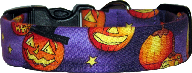 Pumpkins in Hats Purple Handmade Dog Collar