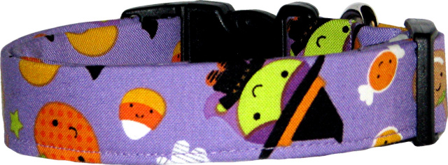 LIttle Witches on Purple Glow in Dark Dog Collar