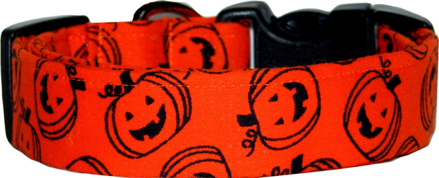 Vibrant Orange & Black Jack O'Lanterns Dog Collar