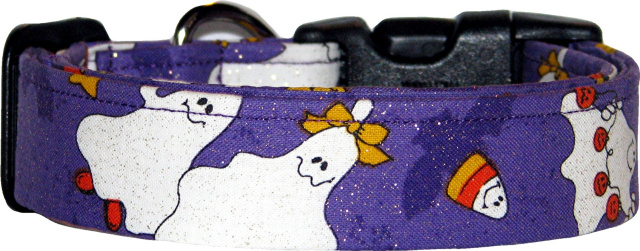 Purple Sparkly Ghosts Handmade Dog Collar