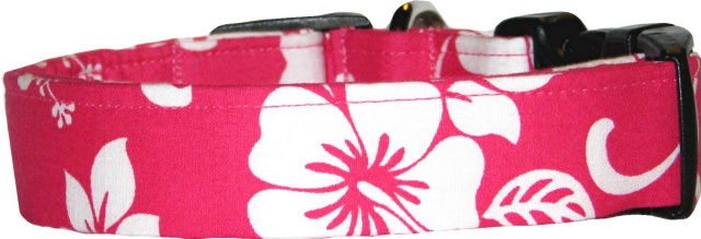 Hot Pink & White Hawaiian Hibiscus Dog Collar