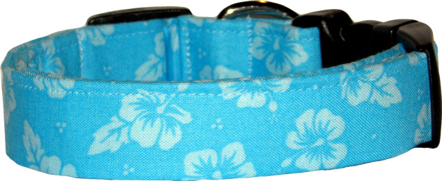 Aqua & Blue Hibiscus Hawaiian Dog Collar