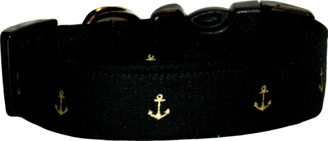 Black & Metallic Gold Anchors Dog Collar