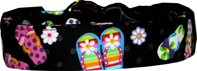 Cute Flip Flops on Black Handmade Dog Collar