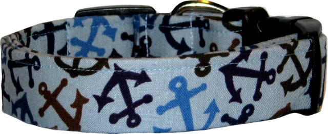 Tossed Anchors on Blue Dog Collar